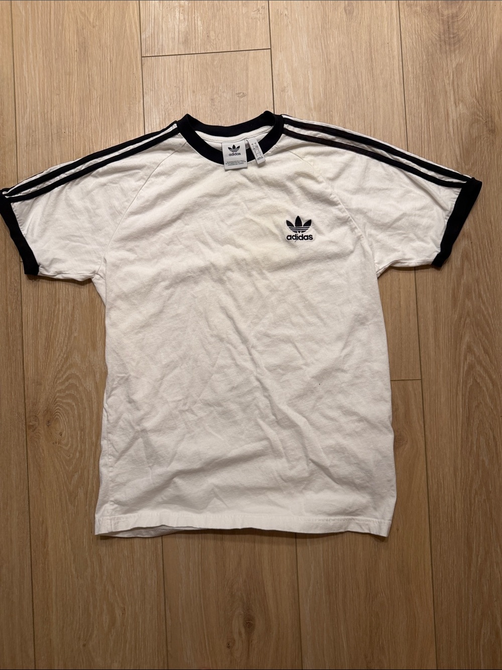 adidas White and Black Trefoil Ringer Tee with 3‑Stripe Detail